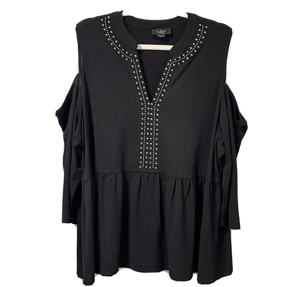 Belldini | Black Studded Cold Shoulder Blouse 2X